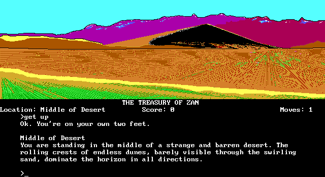 Treasury of Zan, The IBM PC/Compatibles Screenshot: The game starts with you lying face down in the sand...
