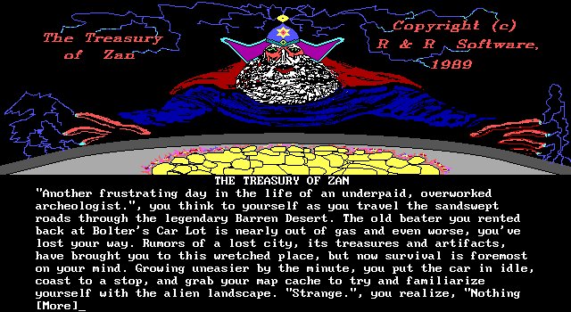 Treasury of Zan, The IBM PC/Compatibles Screenshot: Title screen and game introduction.