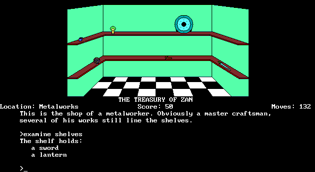 Treasury of Zan, The IBM PC/Compatibles Screenshot: Examine shelves; there's some items to take here!