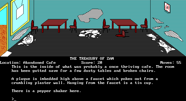 Treasury of Zan, The IBM PC/Compatibles Screenshot: The inside of what was once a thriving cafe.
