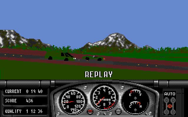 Race Drivin' Amiga Screenshot: Here's a replay of me almost crashing into another car...