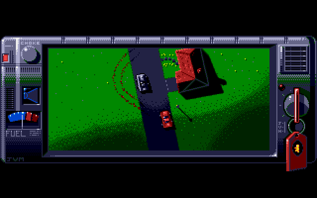 Race Drivin' Amiga Screenshot: Intro...top down view...