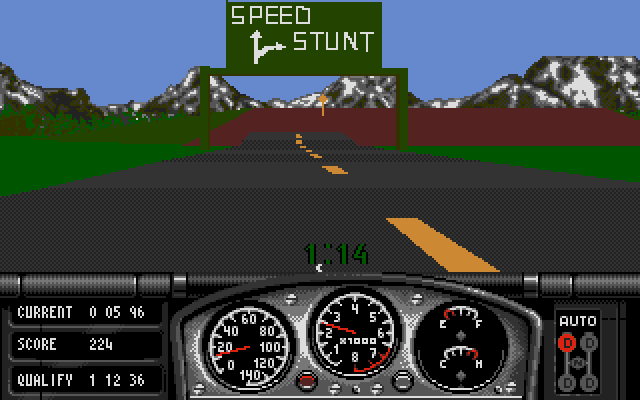 Race Drivin' Amiga Screenshot: Head towards the speed track or stunt track...