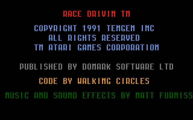 Race Drivin' Amiga Screenshot: Title screen 2.