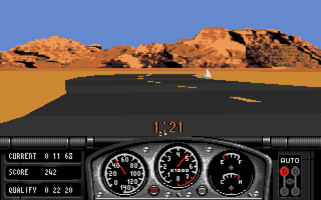 Race Drivin' Amiga Screenshot: Racing through the desert.
