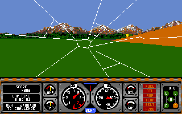 Hard Drivin' Amiga Screenshot: Crash! I didn't stay on the road...