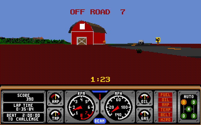 Hard Drivin' Amiga Screenshot: Oops, I've gone off road...