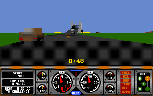 Hard Drivin' Amiga Screenshot: A bridge is ahead...