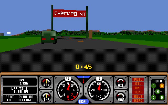 Hard Drivin' Amiga Screenshot: Here's the checkpoint...