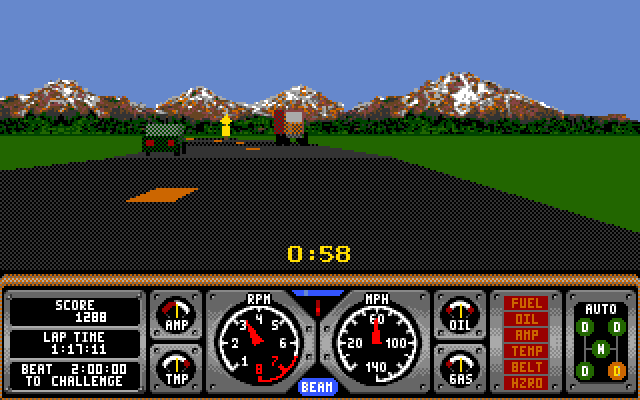 Hard Drivin' Amiga Screenshot: Racing...