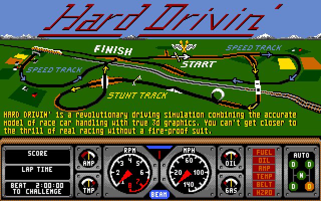 Hard Drivin' Amiga Screenshot: The main menu.