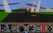 Hard Drivin' for Amiga - Driving under the drawbridge...