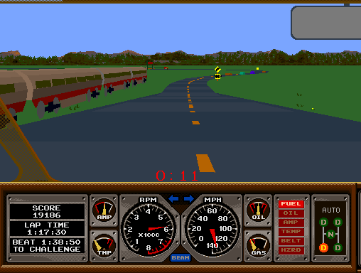 Hard Drivin' Arcade Screenshot: A train goes by...