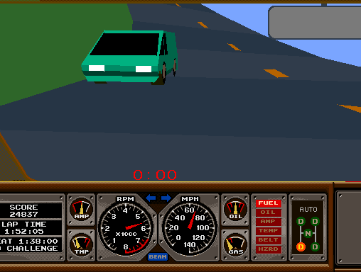 Hard Drivin' Arcade Screenshot: Watch out for the minivan on the stunt track!