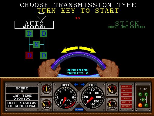 Hard Drivin' Arcade Screenshot: Choose automatic or manual transmission.