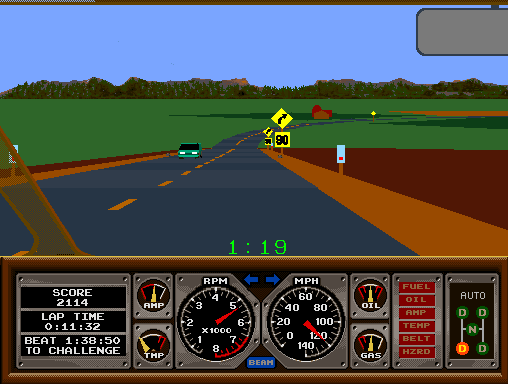 Hard Drivin' Arcade Screenshot: Attempting the speed track.