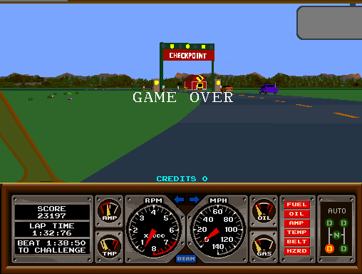 Hard Drivin' Arcade Screenshot: I didn't reach the checkpoint.