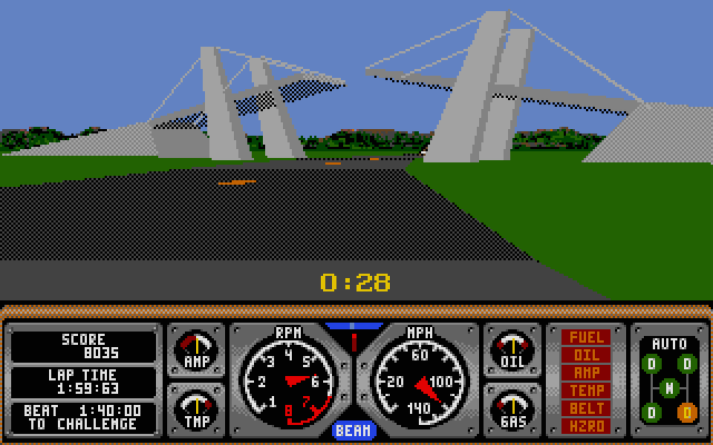Hard Drivin' II: Drive Harder Atari ST Screenshot: Driving under a bridge...