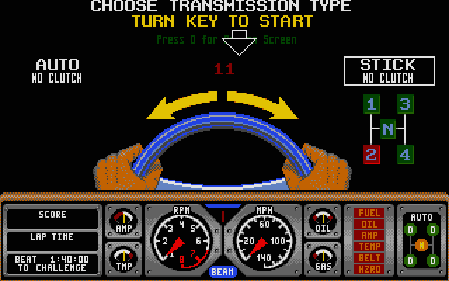 Hard Drivin' II: Drive Harder Atari ST Screenshot: Select a transmission type...