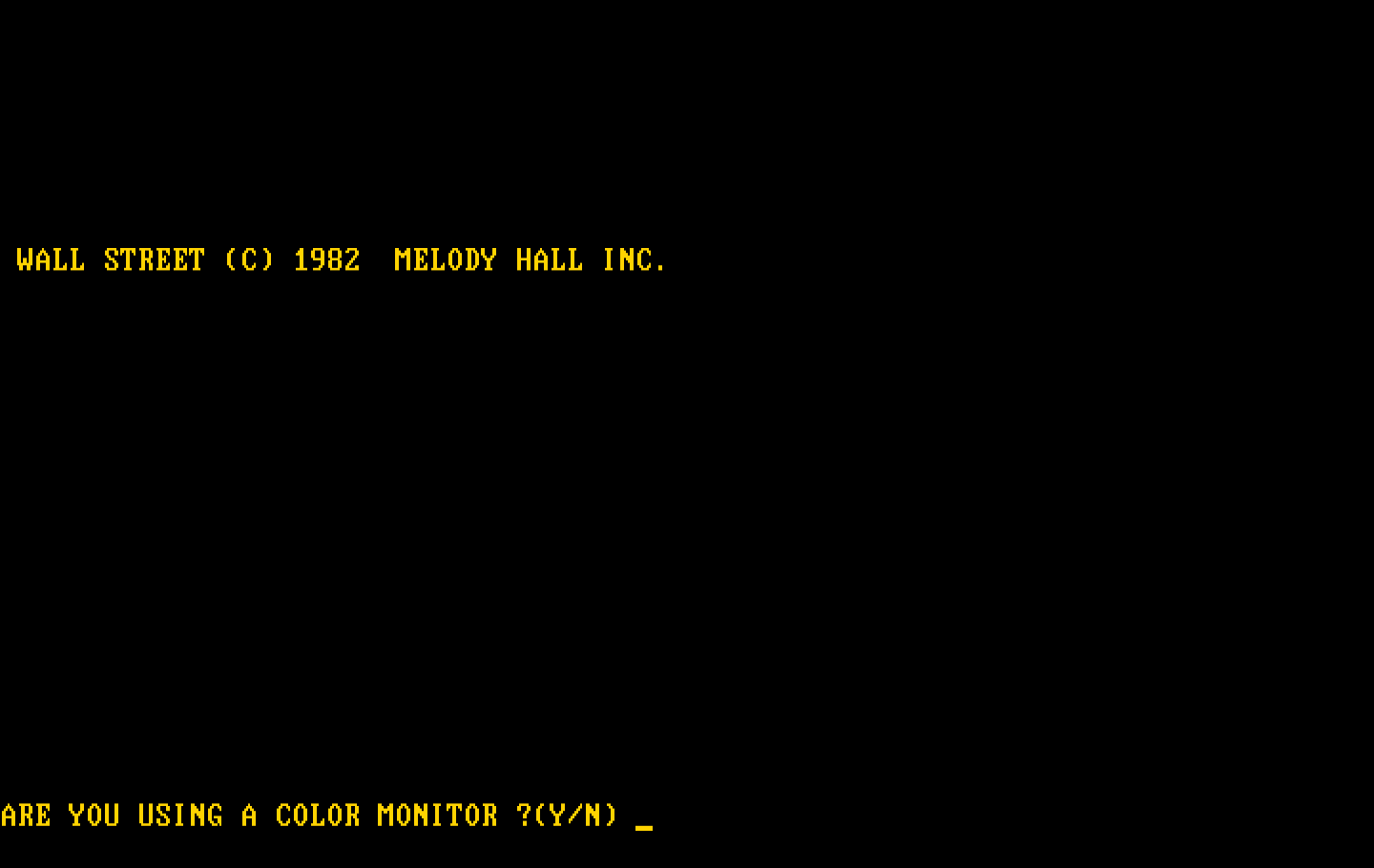 Wall Street IBM PC/Compatibles Screenshot: Are you using a color monitor?