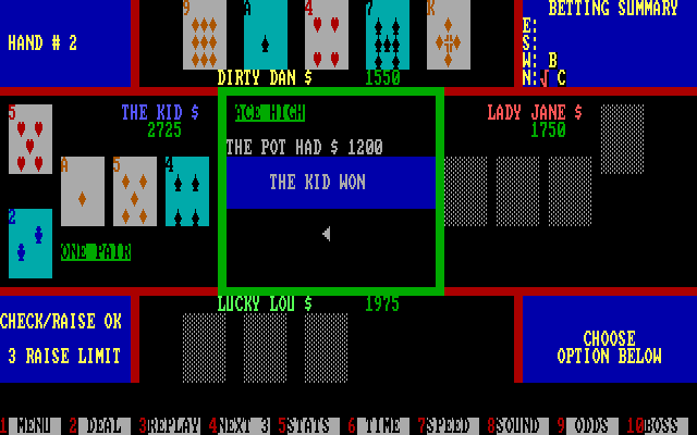 Amarillo Slim's Real Poker: 5 Card Stud IBM PC/Compatibles Screenshot: The Kid won this round....