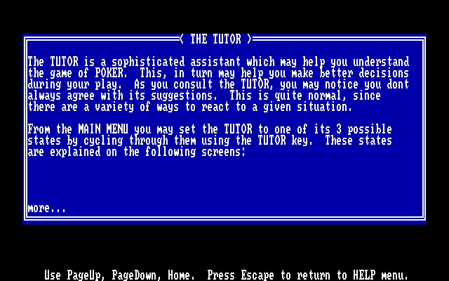 Amarillo Slim's Real Poker: 5 Card Stud IBM PC/Compatibles Screenshot: How to use the game tutor.