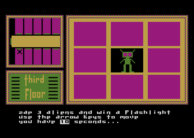 Hotel Alien Atari 8-bit Screenshot: A mini-game that will award you a bonus!