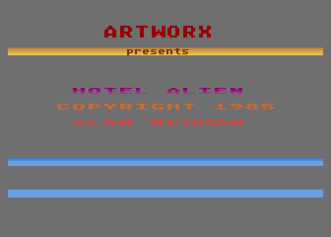 Hotel Alien Atari 8-bit Screenshot: Title screen.