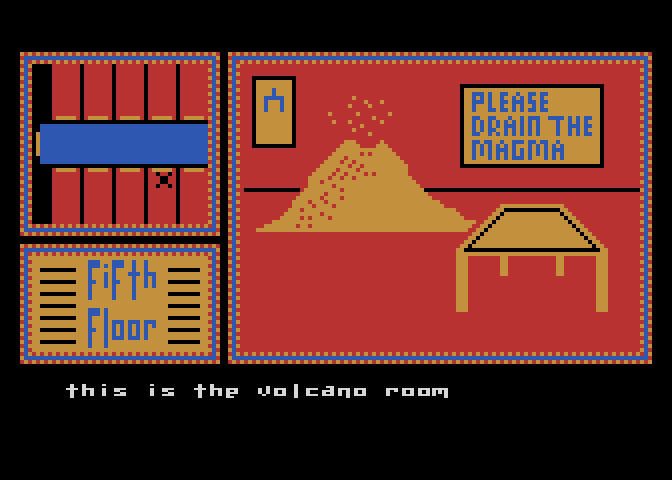 Hotel Alien Atari 8-bit Screenshot: The volcano room; don't forget to drain the magma!