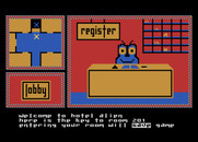 Hotel Alien for Atari 8-bit - Starting the game at the front desk.