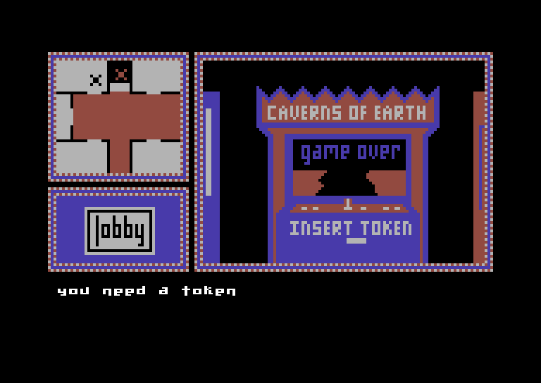 Hotel Alien Commodore 64 Screenshot: Visiting the arcade; I'll need to find a token.
