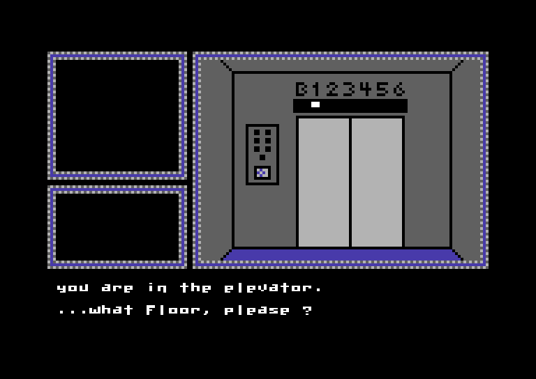 Hotel Alien Commodore 64 Screenshot: Use the elevator to move between floors.