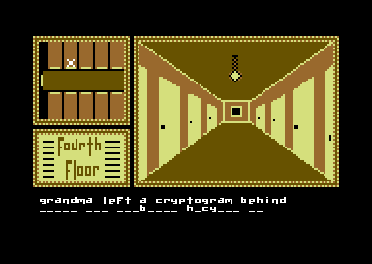 Hotel Alien Commodore 64 Screenshot: Grandma left a cryptogram behind.