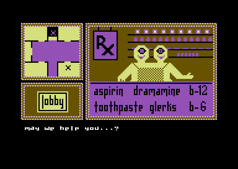 Hotel Alien Commodore 64 Screenshot: Need some aspirin?