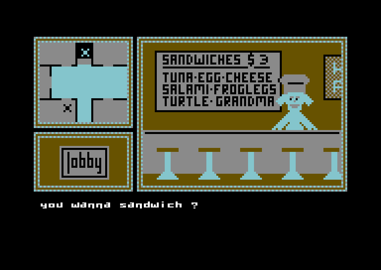 Hotel Alien Commodore 64 Screenshot: You wanna sandwich?