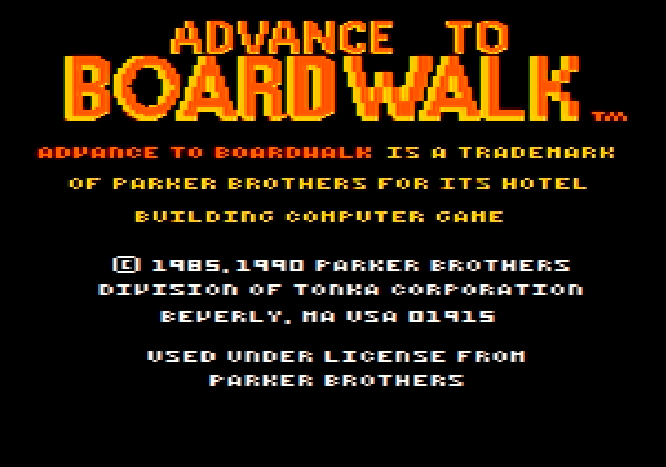 Advance to Boardwalk Apple II Screenshot: Copyright information.