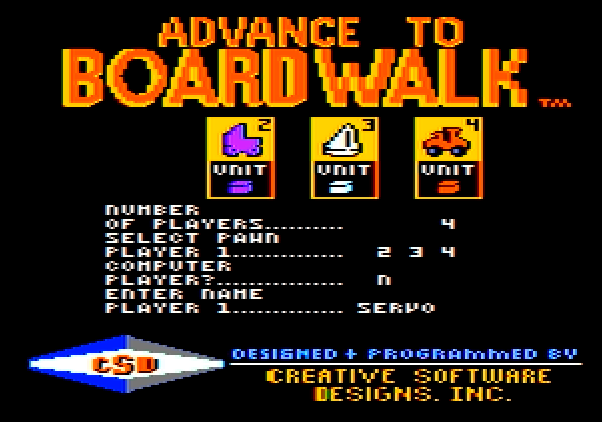 Advance to Boardwalk Apple II Screenshot: Setting up players for a new game.