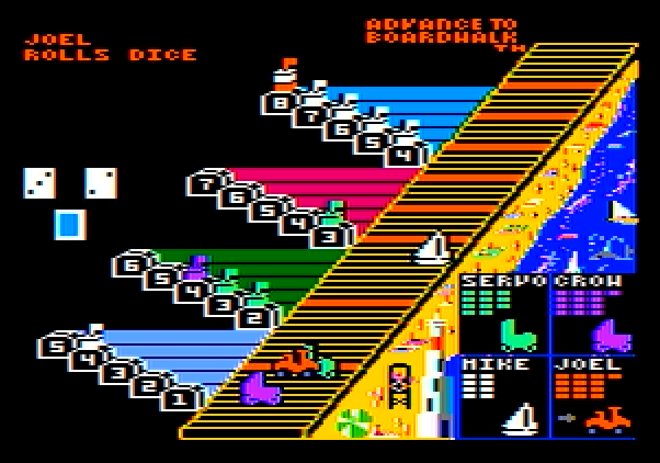 Advance to Boardwalk Apple II Screenshot: Computer player rolls the dice...