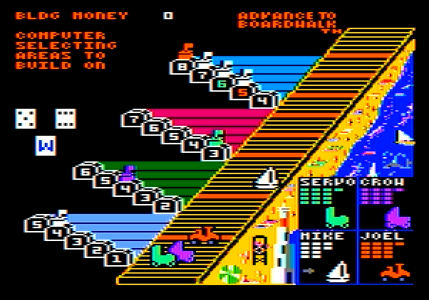 Advance to Boardwalk Apple II Screenshot: The computer selects an area to build...
