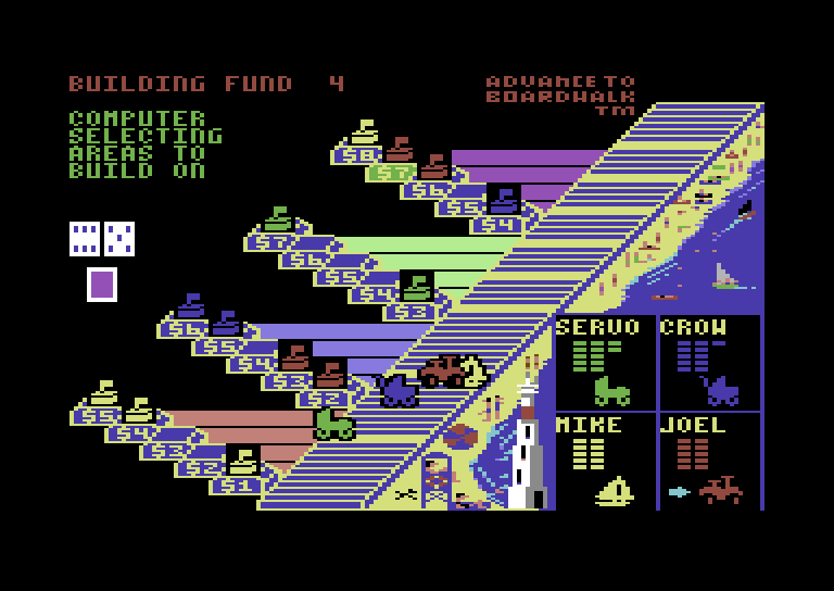 Advance to Boardwalk Commodore 64 Screenshot: The computer chooses where to build...