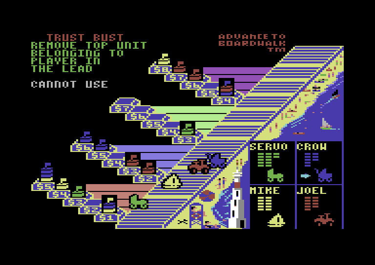 Advance to Boardwalk Commodore 64 Screenshot: Oops, cannot use this card at this time...