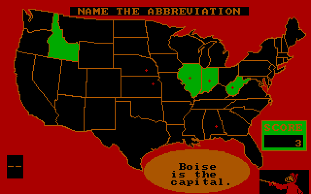 ALF's U.S. Geography IBM PC/Compatibles Screenshot: Can you name the state abbreviation?