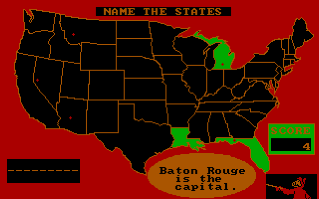 ALF's U.S. Geography IBM PC/Compatibles Screenshot: A few right answers, a few wrong ones so far...