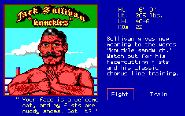 Low Blow IBM PC/Compatibles Screenshot: Here's my first opponent...