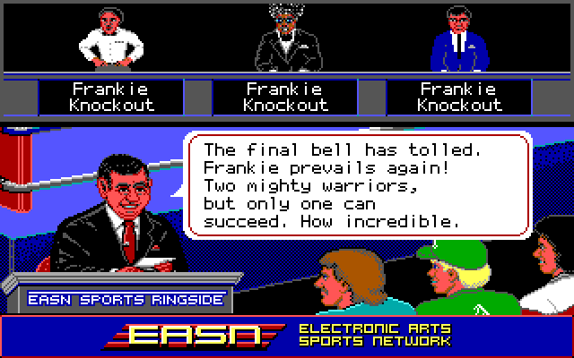 Low Blow IBM PC/Compatibles Screenshot: Frankie wins this time!