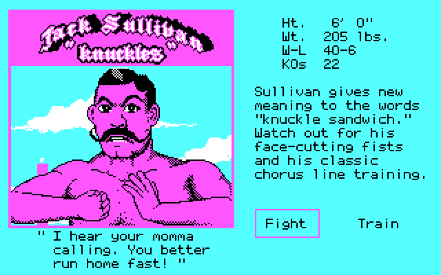 Low Blow IBM PC/Compatibles Screenshot: My first opponent...