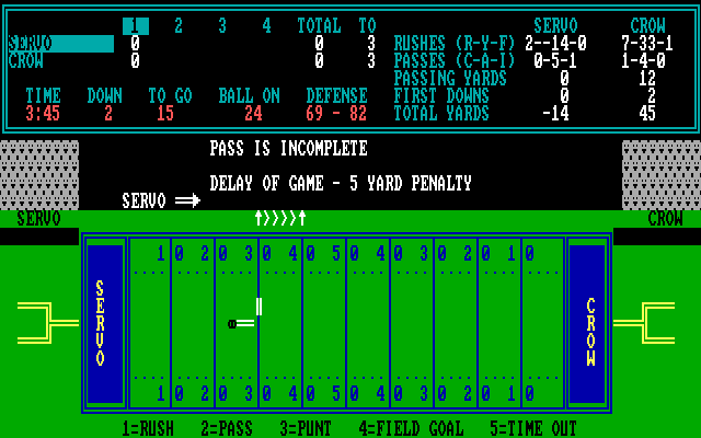 Armchair Quarterback IBM PC/Compatibles Screenshot: Delay of game penalty.