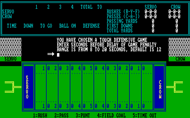 Armchair Quarterback IBM PC/Compatibles Screenshot: Setup some game options...