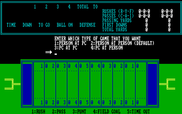 Armchair Quarterback IBM PC/Compatibles Screenshot: What type of game do you want to play?