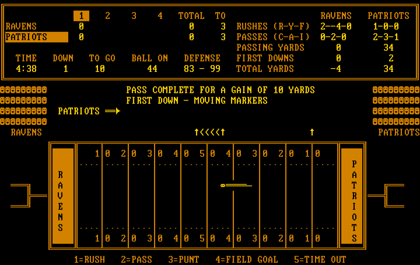 Armchair Quarterback IBM PC/Compatibles Screenshot: First down, moving markers...